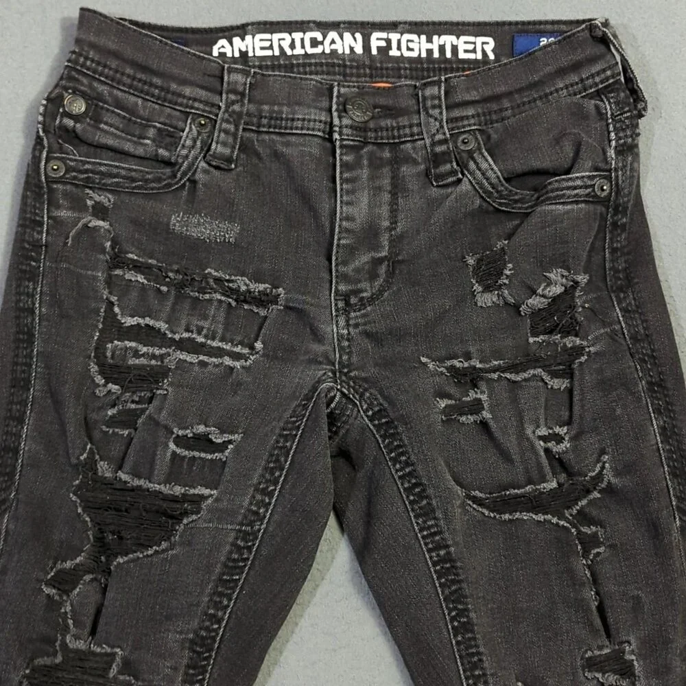 American Fighter Jeans Men's 28 Short Black Striker Relaxed Straight Distressed
